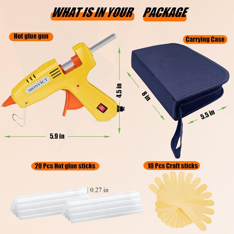 MONVICT 30W Mini Hot Glue Gun Kit, Fast Preheating Glue Gun with Storage Case, 20 Pcs Premium Glue Sticks, 10 Pcs Wood Craft sticks, Hot Melt Glue Gun for School Crafts DIY Arts Gift (Yellow) - Image 4